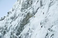 Thin face climbing on Indicator Wall, Ben Nevis, Scotland.